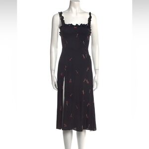 Reformation Black Cherry print dress thigh slit size 2